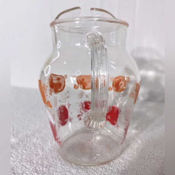 Vintage Tomato Orange Fruit Print Glass Pitcher - Picture 3 of 12